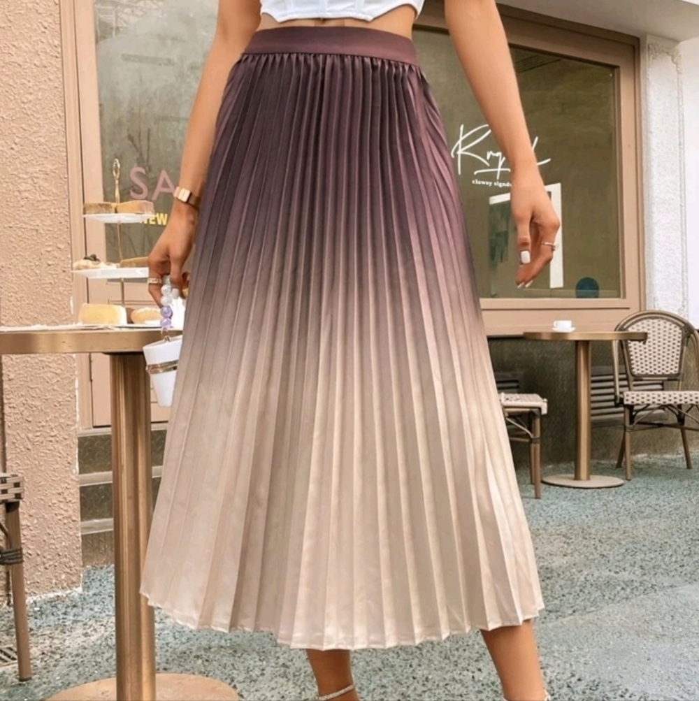 Chic Ombre Beige Mauve High Waist Pleated Skirt Size Large Nwot